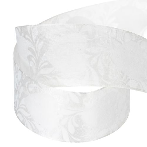 Produkt Wstążka organzowa kremowa, ozdobna w serduszka, szerokość 40mm, długość 15m