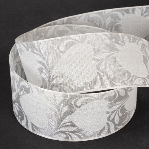 Produkt Wstążka organzowa kremowa, ozdobna w serduszka, szerokość 40mm, długość 15m