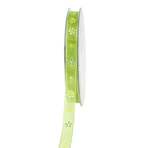 Organza wstążka zielona z wzorem 10mm 20m