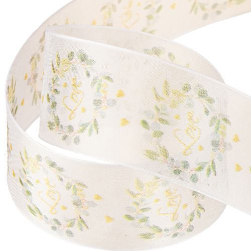 Produkt Wstążka organza do dekoracji ślubnych „Love” biała 40mm 15m