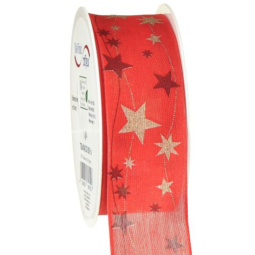 Produkt Wstążka świąteczna czerwona wstążka z gwiazdkami, brzeg druciany 40mm 15m