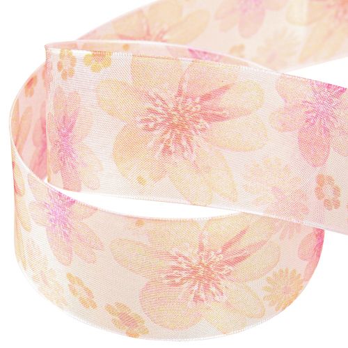 Produkt Wstążka z organzy z kwiatami Wstążka prezentowa morelowa 40mm 15m
