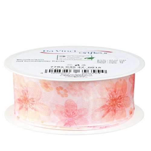 Produkt Wstążka z organzy z kwiatami Wstążka prezentowa morelowa 40mm 15m