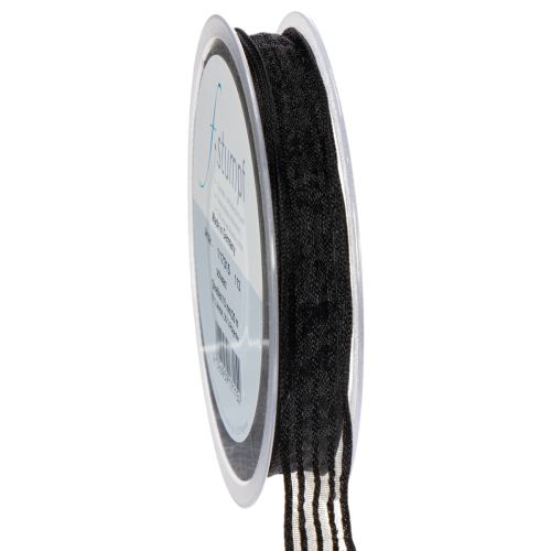 Floristik24 Wstążka organza w paski, wstążka prezentowa, czarna, szerokość 15 mm, długość 20 m