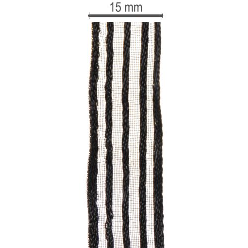 Produkt Wstążka organza w paski, wstążka prezentowa, czarna, szerokość 15 mm, długość 20 m
