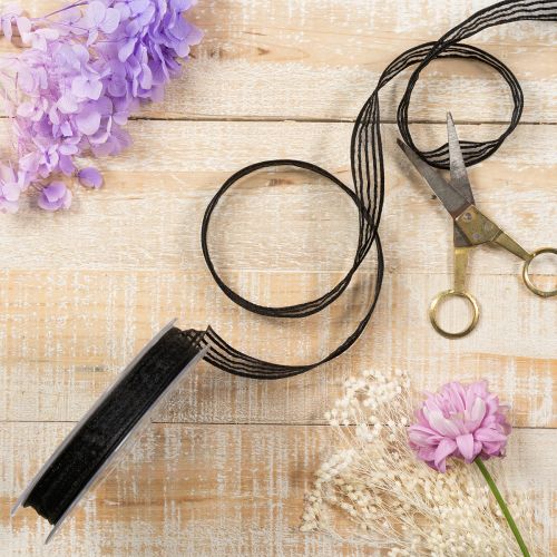 Produkt Wstążka organza w paski, wstążka prezentowa, czarna, szerokość 15 mm, długość 20 m