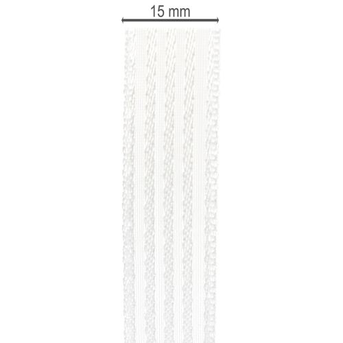 Produkt Wstążka organza w paski, wstążka prezentowa, biała, 15 mm, 20 m