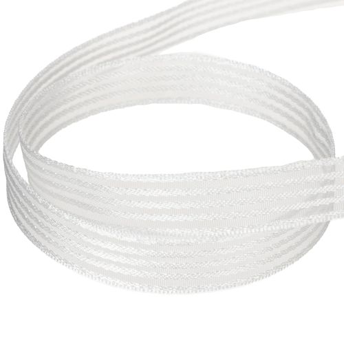Produkt Wstążka organza w paski, wstążka prezentowa, biała, 15 mm, 20 m