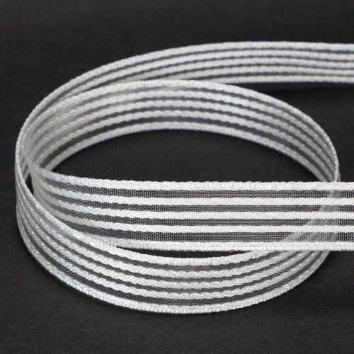 Produkt Wstążka organza w paski, wstążka prezentowa, biała, 15 mm, 20 m