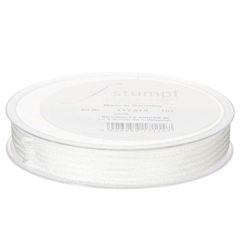 Produkt Wstążka organza w paski, wstążka prezentowa, biała, 15 mm, 20 m