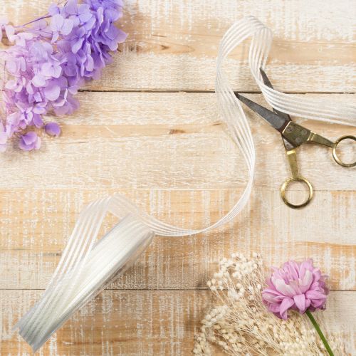 Produkt Wstążka organza w paski, wstążka prezentowa, biała, 15 mm, 20 m