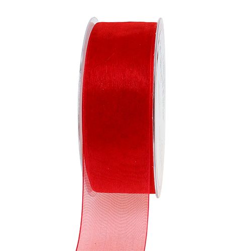Wstążka z organzy z krajką 4cm 50m czerwona