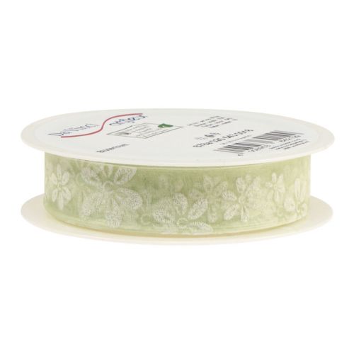 Produkt Wstążka prezentowa z organzy kwiaty w kolorze zielonym 25mm 18m