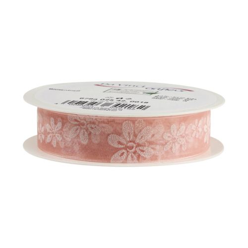 Produkt Wstążka prezentowa z organzy kwiaty różowa 25mm 18m
