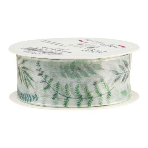 Produkt Wstążka z organzy, szyfonowa wstążka, liście, gałązki zielone, 40mm, 15m
