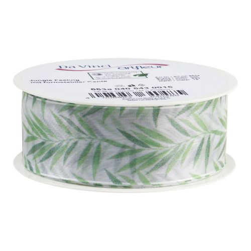Produkt Wstążka organza szyfonowa wstążka z zielonymi roślinami 40mm 15m