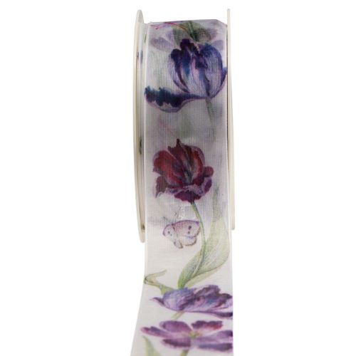 Produkt Wstążka szyfonowa z organzy papuga tulipany fioletowa 40mm 18m