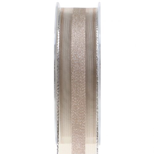 Floristik24 Organza wstążka z paskiem brązowa 25mm 20m