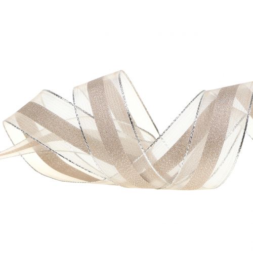 Floristik24 Organza wstążka z paskiem brązowa 25mm 20m