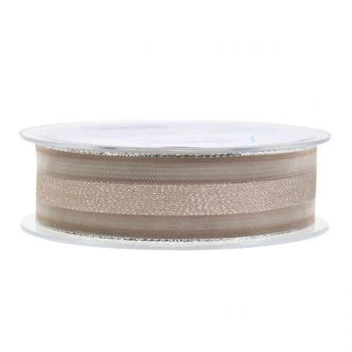 Floristik24 Organza wstążka z paskiem brązowa 25mm 20m