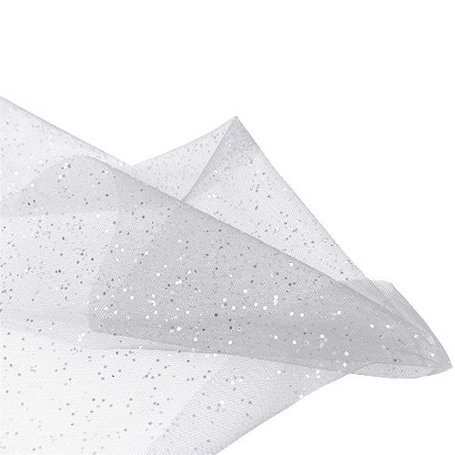 Floristik24 Tkanina organzowa 15cm x 500cm srebrna z brokatem
