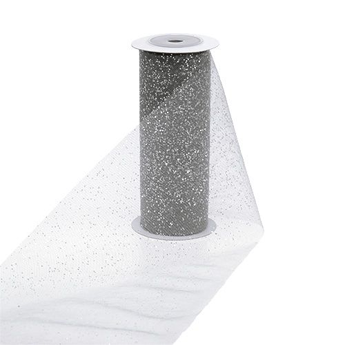 Floristik24 Tkanina organzowa 15cm x 500cm srebrna z brokatem