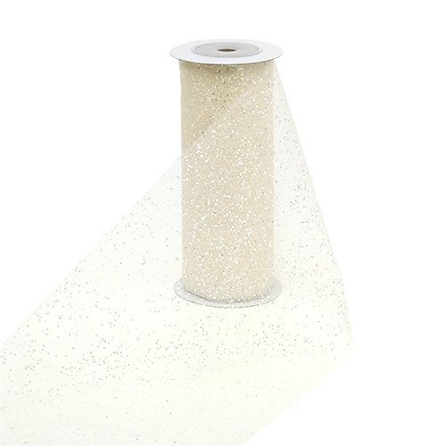 Floristik24 Tkanina organza 15cm x 500cm kremowa z brokatem