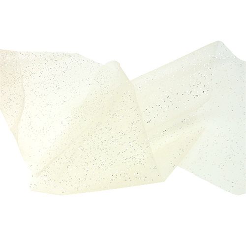 Floristik24 Tkanina organza 15cm x 500cm kremowa z brokatem