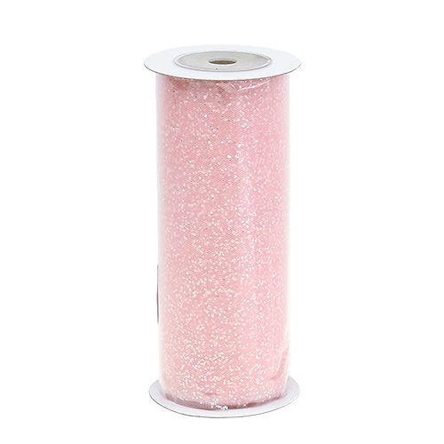 Floristik24 Tkanina organza 15cm x 500cm różowa z brokatem