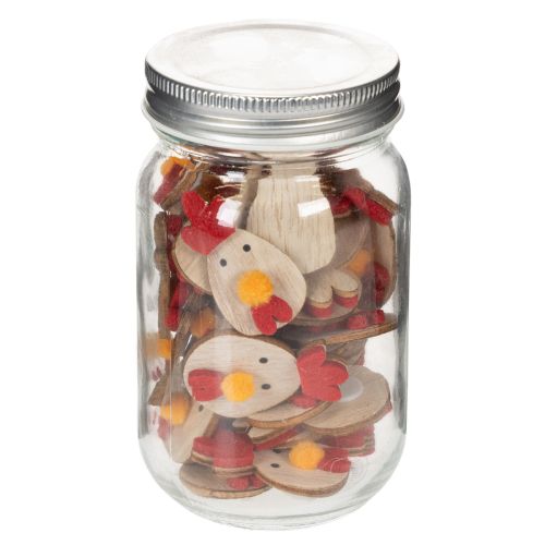 Produkt Drewniany kurczak z samoprzylepnymi kropkami, wielkanocna dekoracja, kreatywna dekoracja stołu, styl rustykalny, 5 cm, 36 elementów