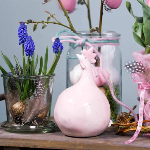 Floristik24 Dekoracja wielkanocna kurczak różowy w kropki H17cm 2szt.