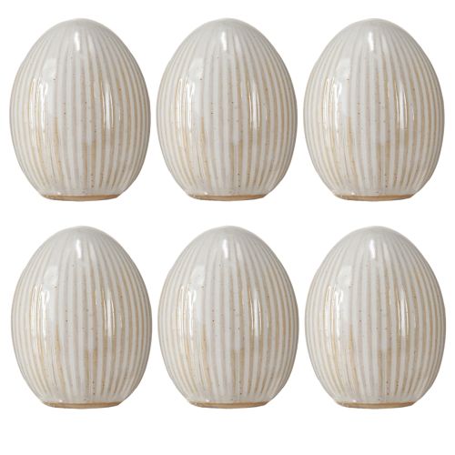 Produkt Jajka Wielkanocne Ceramiczne Dekoracyjne Jajko z Rowkami Biały Szary 5×6cm 6szt