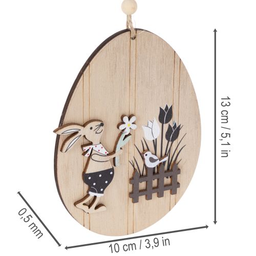 Produkt Wiszące pisanki, drewniane jajko z zajączkiem, naturalna biel, 10cm, 6 sztuk