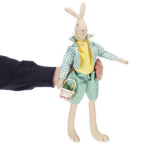 Produkt Zajączek wielkanocny z materiału, zajączek w ubrankach, dekoracja wielkanocna, młody zajączek wys. 46cm