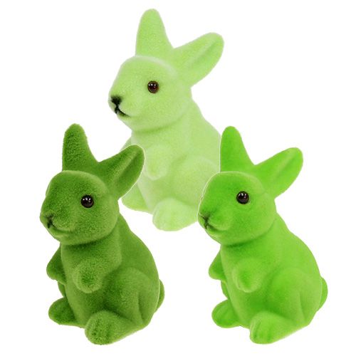 Floristik24 Zajączek wielkanocny flokowany 9,5cm zielony mix 9szt.