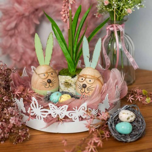 Produkt Zajączek w okularach dekoracyjna figura drewniane jajko Ø5cm W13,5cm 3szt