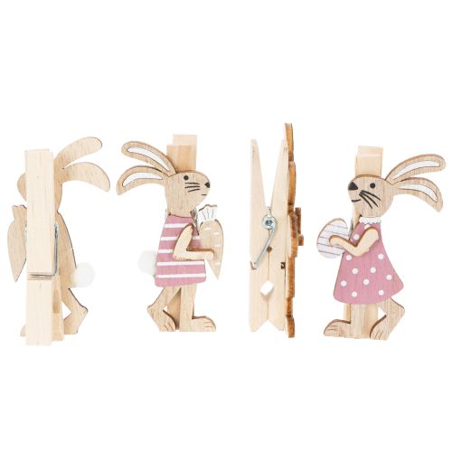 Produkt Dekoracyjne klipsy w kształcie zajączka wielkanocnego, różowo-białe drewniane ozdoby wielkanocne, 7,5 cm, 4 sztuki