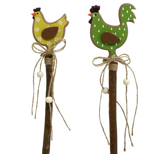 Floristik24 Korek wielkanocny kurczak żółty, zielony 8cm L36cm 6szt.