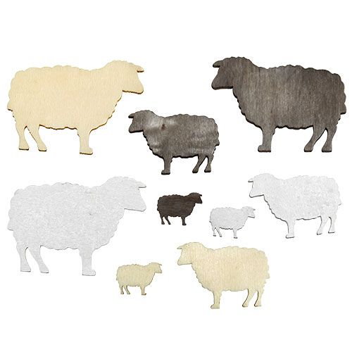 Produkt Dekoracja rozproszona owce różne 2cm - 6cm drewno 90szt