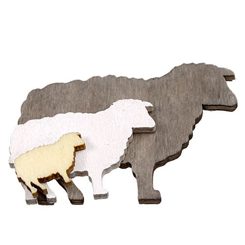 Floristik24 Dekoracja rozproszona owce różne 2cm - 6cm drewno 90szt