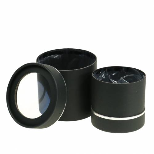 Produkt Pudełko na kwiaty okrągłe kartonowe czarne, srebrne Ø10/12cm, zestaw 2 szt