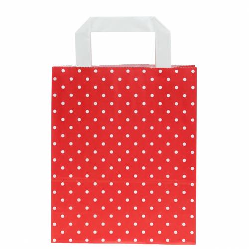 Floristik24 Torba papierowa czerwona w kropki 18cm x 8cm x 22cm 25szt