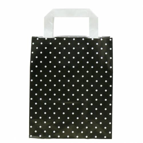 Floristik24 Torba papierowa czarna w kropki 18cm x 8cm x 22cm 25szt
