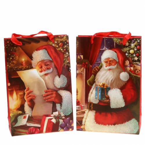 Floristik24 Torebki na prezenty Motyw świąteczny Mikołaj czerwony 20cm × 30cm × 8cm zestaw 2 sztuk
