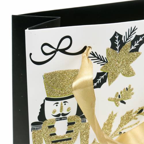 Torba papierowa na prezenty "Wesołych Świąt" złoty brokat H30cm 2szt.