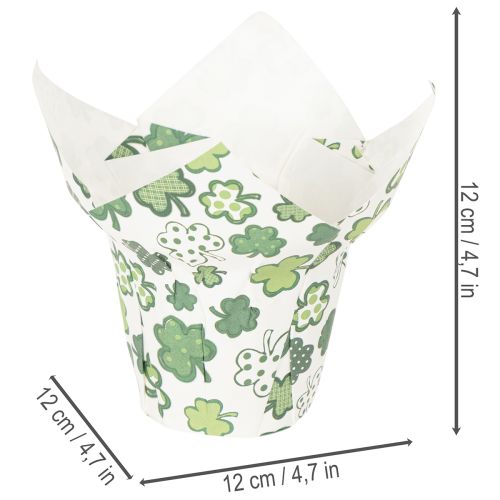 Doniczka papierowa z motywem koniczyny, dekoracja noworoczna, 12 cm, 12 sztuk | Floristik24.pl