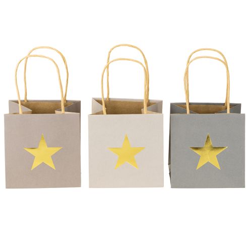 Produkt Torby papierowe z gwiazdką i uchwytem szare różne 10,5×10,5cm 9szt