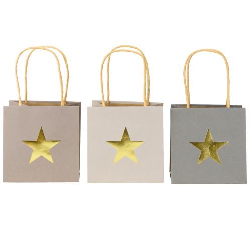 Produkt Torby papierowe z gwiazdką i uchwytem szare różne 10,5×10,5cm 9szt