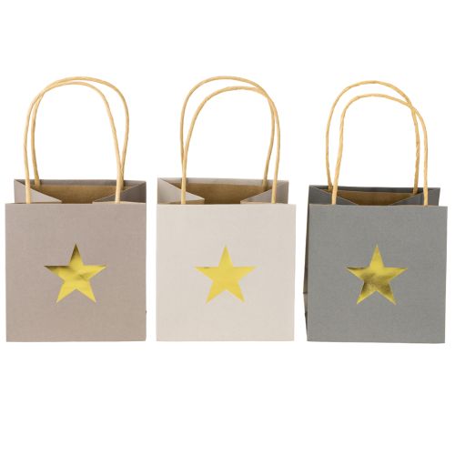 Floristik24 Torby papierowe z gwiazdką i uchwytem szare różne kolory 12×12×12cm 9 szt.
