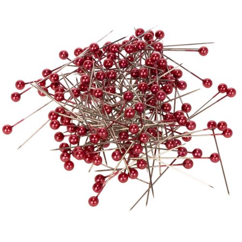 Czerwone szpilki ozdobne z perłową główką dla florystów, Ø4mm, 40mm, 150 sztuk